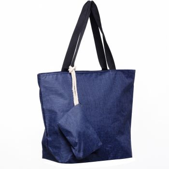 Geanta shopper multifunctionala medie din material textil panzat, bleumarin ieftina
