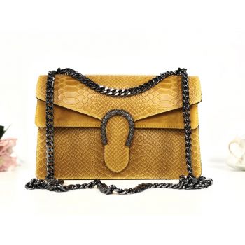 Geantă golden brown piele naturală tip piton Antheia