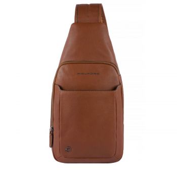 Black square mono sling bag cuoio tabacco