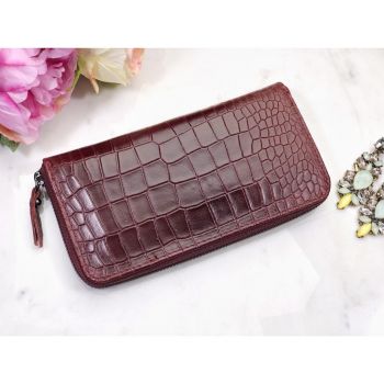 Portofel burgundy piele naturală cu imprimeu croco Ignacio