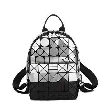 Mini rucsac silver geometric piele eco lăcuită Galaxia