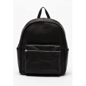 Rucsac de piele cu buzunare multiple - Negru
