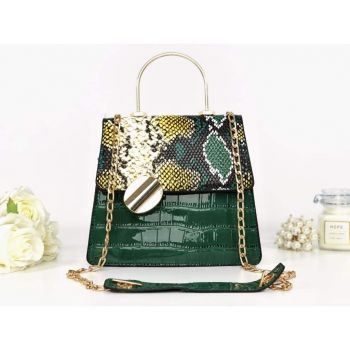 Geantă verde închis piele eco lăcuită cu print snake negru Karen
