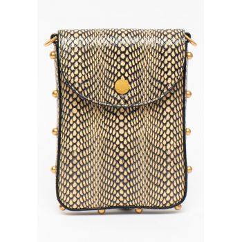 Geanta crossbody mica de piele cu aspect piele de sarpe