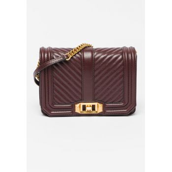 Geanta crossbody de piele cu clapa si model chevron