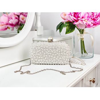 Poșetă clutch albă cu perluțe Little Pearl