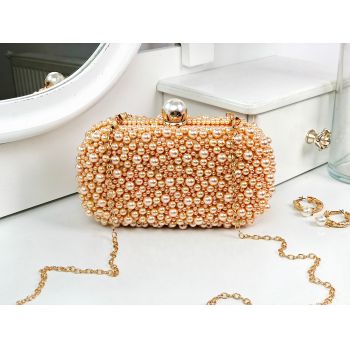 Poșetă clutch gold cu perluțe Little Pearl