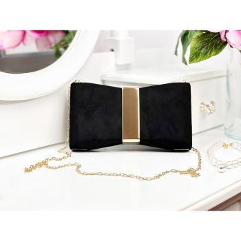 Poșetă clutch neagră cu auriu Classy Bow