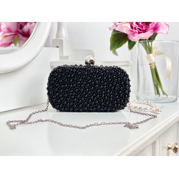 Poșetă clutch neagră cu perluțe Little Pearl