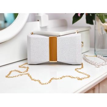 Poșetă clutch albă strălucitoare Glitter Bow