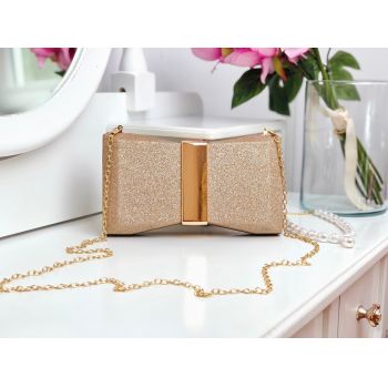 Poșetă clutch rose gold strălucitoare Glitter Bow