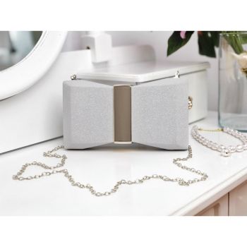 Poșetă clutch silver strălucitoare Glitter Bow