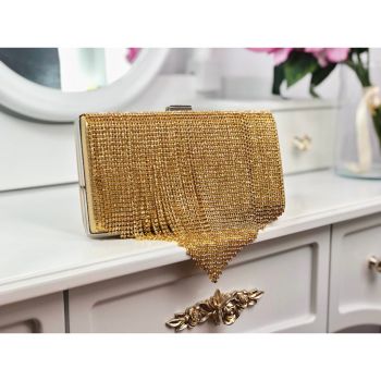 Poșetă clutch gold strălucitoare cu franjuri Gianna