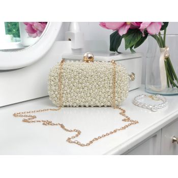 Poșetă clutch ivory cu perluțe Little Pearl