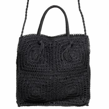 Geanta crossbody patrata mare, impletita cu noduri decorative, neagra Geanta crossbody patrata mare, impletita cu noduri decorative, neagra