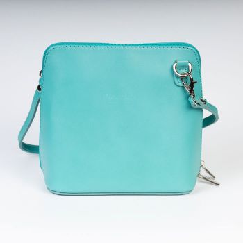 Geanta crossbody, turcoaz deschis, din piele naturala