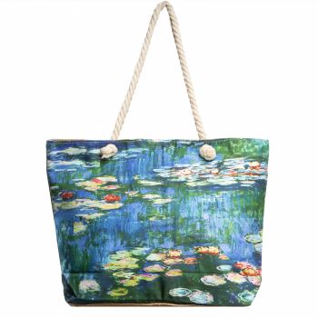 Geanta de plaja din material textil, cu reproducerea dupa Nuferii de Claude Monet