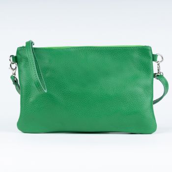 Geanta plic crossbody verde, din piele naturala