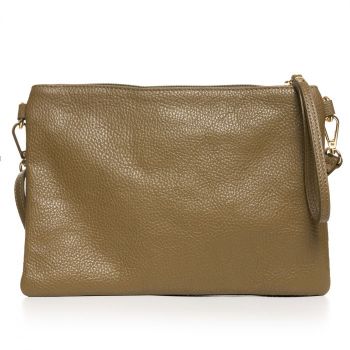 Geanta plic crossbody verde oliv, din piele naturala