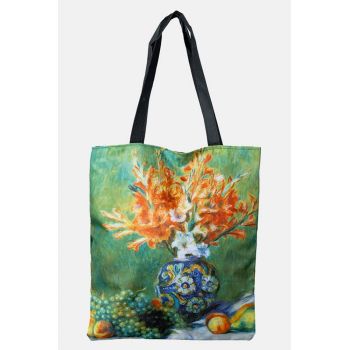 Geanta shopper din material textil, cu imprimeu inspirat dintr-o pictura cu natura statica