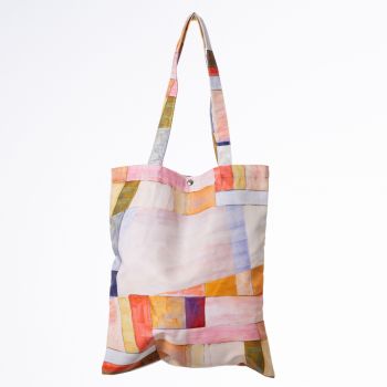 Geanta shopper din material textil, imprimeu geometric pastelat
