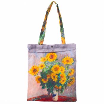 Geanta shopper din material textil, imprimeu inspirat dupa pictura Floarea Soarelui a celebrului Van Gogh