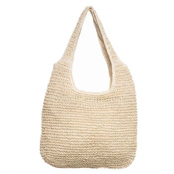 Geanta shopper impletita cu manere late, bej deschis