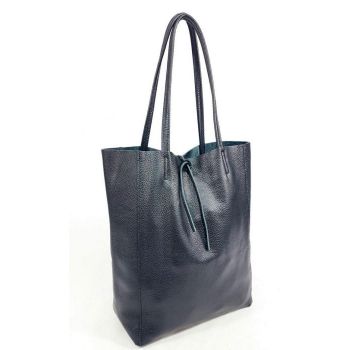 Geanta shopper neagra din piele naturala