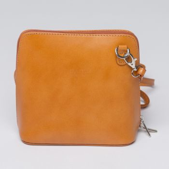 Geanta crossbody, camel, din piele naturala