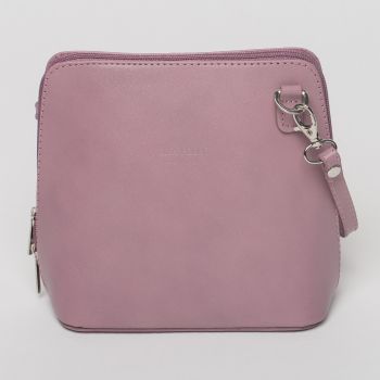 Geanta crossbody, roz prafuit, din piele naturala ieftina