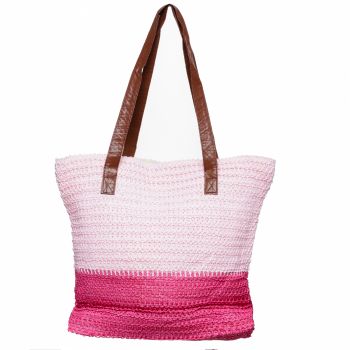 Geanta shopper bicolora impletita, roz si fucsia