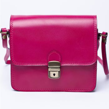 Geanta crossbody din piele naturala, tip postas, fucsia