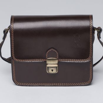 Geanta crossbody maro inchis din piele naturala, tip postas de firma originala