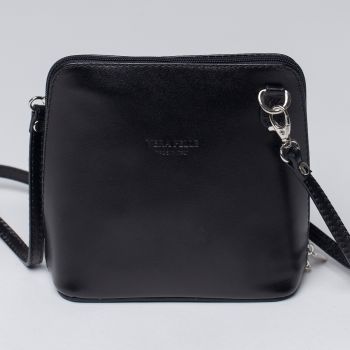 Geanta crossbody, neagra, din piele naturala