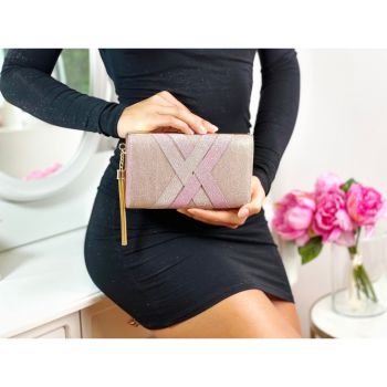 Poșetă clutch rose nude holografic Clasic Charm