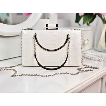 Poșetă clutch albă piele eco cu imprimeu croco Alexis