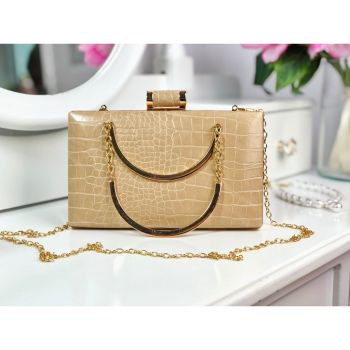 Poșetă clutch nude piele eco cu imprimeu croco Alexis