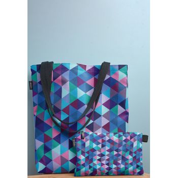 Geanta tote cu model geometric si etui interior detasabil