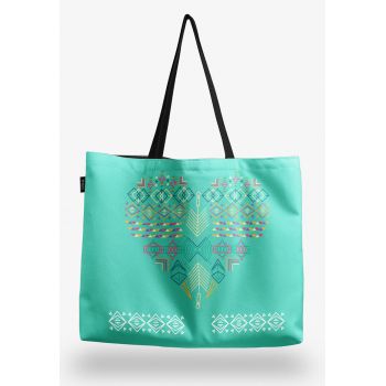 Geanta tote cu model geometric si inimi