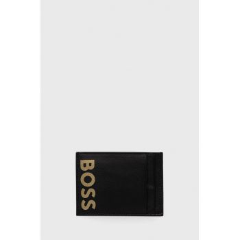 BOSS carcasa din piele barbati, culoarea negru