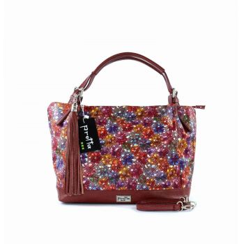 Geanta Piele, Model Pretta- 027 Multicolor-Rosu Inchis