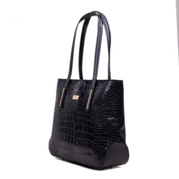 Geanta Piele, Model Pretta- 116 Negru Croco