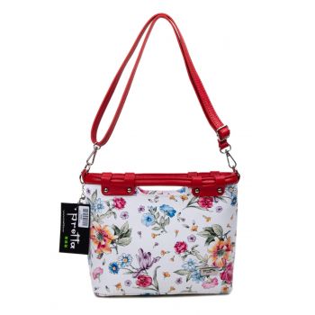 Geanta Piele, Model Pretta- 255 Floral- Rosu