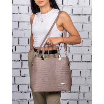 Geanta Piele, Model Pretta- 8122 Taupe Croco