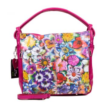 Geanta Piele Model 097 Floral Fuxia