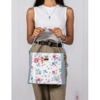 Geanta Piele, Model Pretta- 024 Celeste- Floral