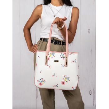 Geanta Piele, Model Pretta- 116 Floral Roz Pudra