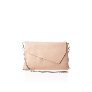 Geanta crossbody din piele cu bareta din lant - Roz deschis