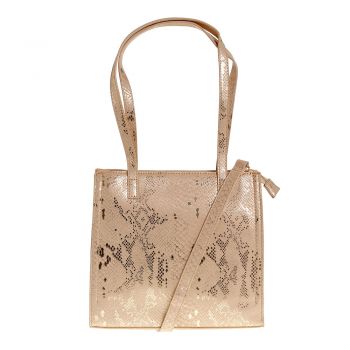 Geanta shopper roz cu aspect piele de sarpe