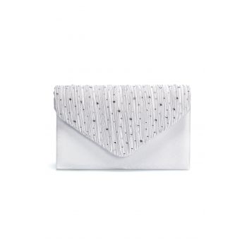 Clutch Amelia argintiu satinat cu strasuri